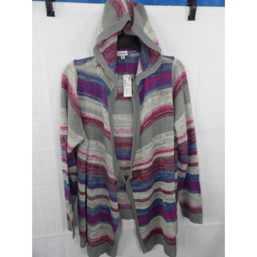 Avenue Striped Hooded Cardigan NWT Size 22/24 Lightweight Open Front
